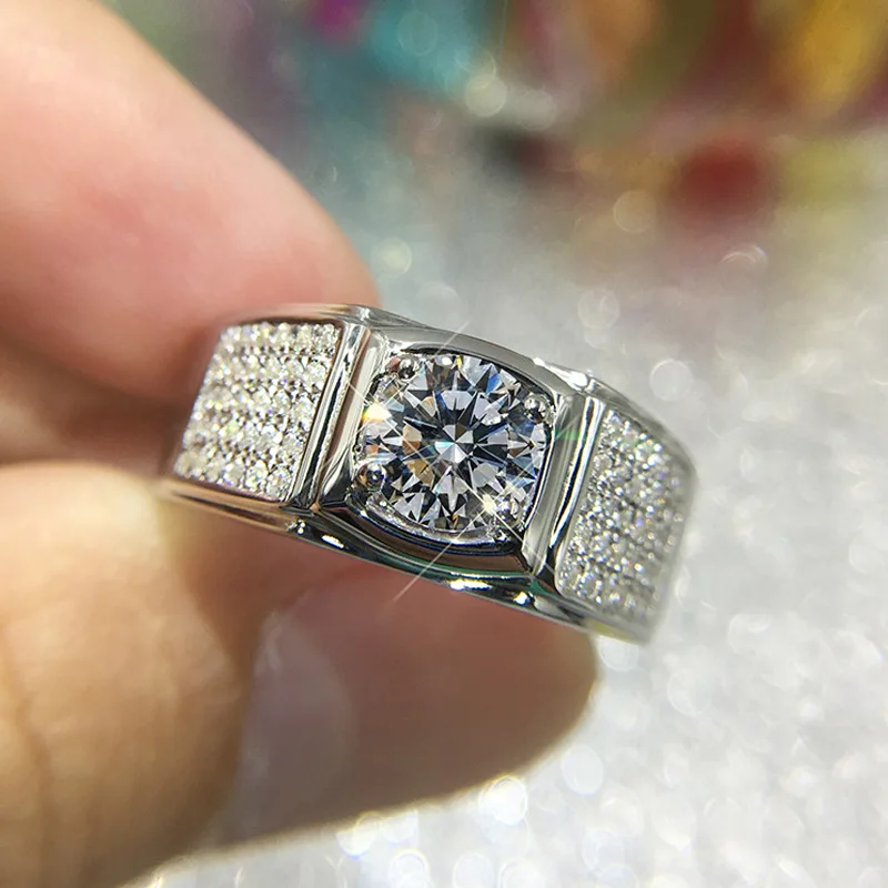Luxury white gold solid platinum 1CT 2CT moissanite diamond ring men's PT950 baby's breath seeking wedding couple's ring