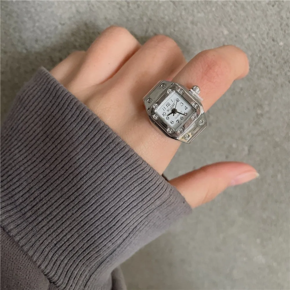 Fashion Jewelry Vintage Rings Jewelry Clock Punk Alloy Roman Quartz Watch Heart Shape Retro Finger Watch Ring Women