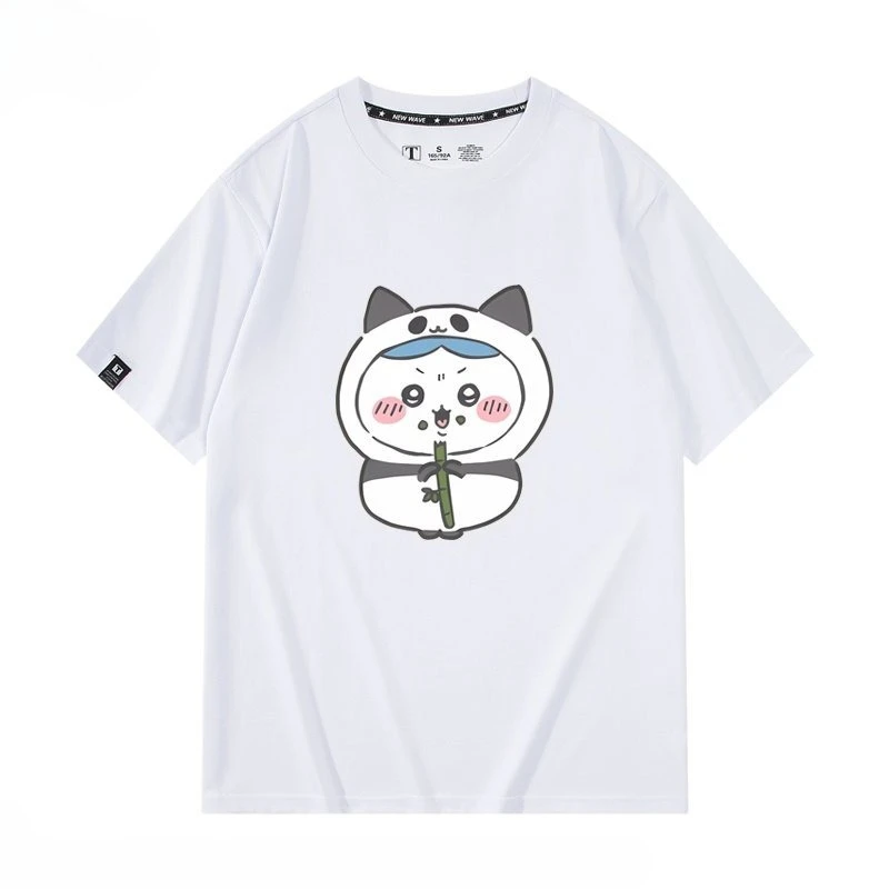 Chiikawa Hachiware Panda Outfit Graphic T Shirt Unisex Cotton Loose Cute Cartoon Casual Short Sleeve Tops