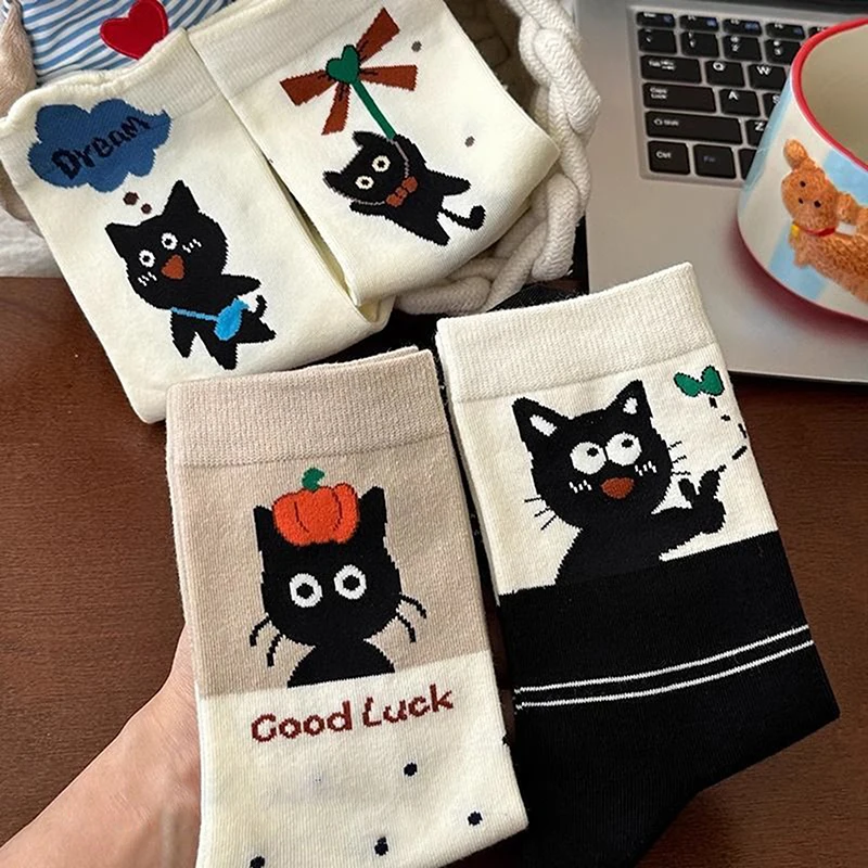 Cute Funny Cat Middle Tube Socks Soft Warm Thickened Socks Breathable Sleep Socks Home Floor Socks Polka Dot Socks Girly Gifts