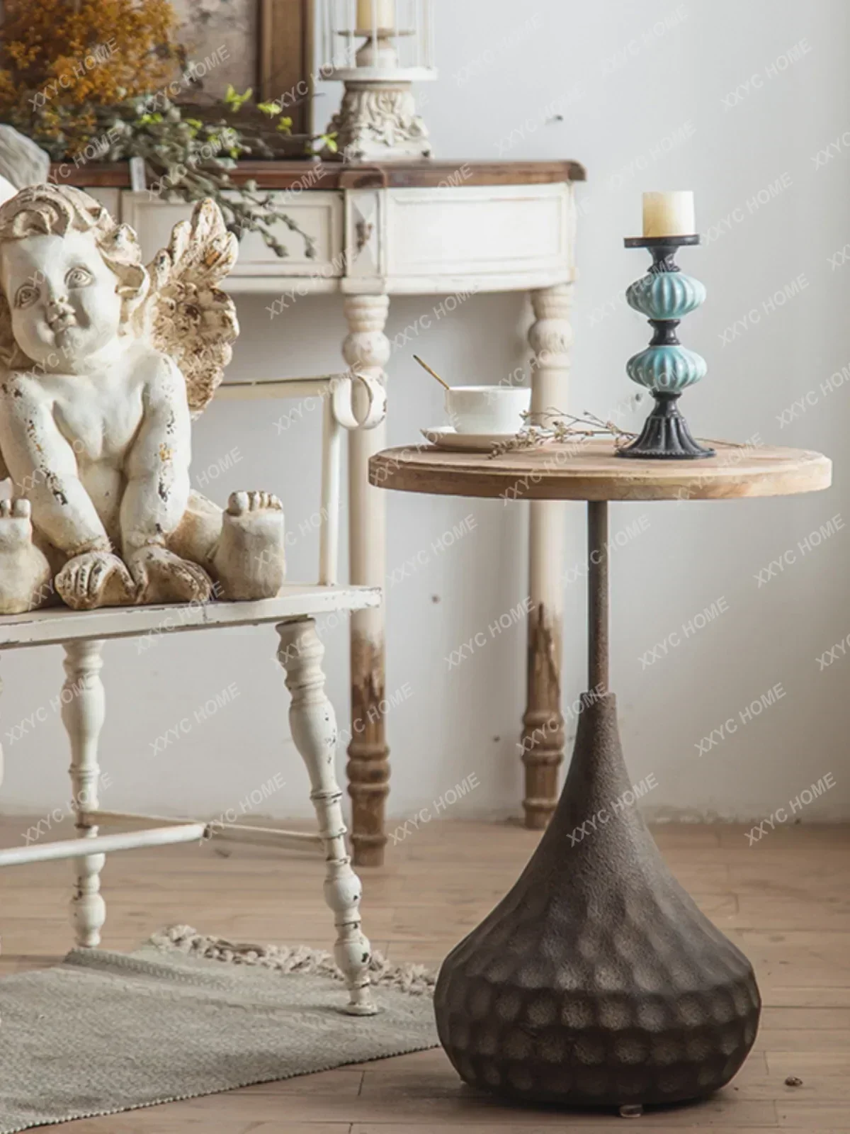 American retro wrought iron small round table B & B coffee table decoration round corner table