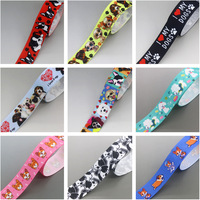 DHK 22mm 10yards Cute Dogs Printed Grosgrain Ribbon Accessories Headwear Decoration Collar DIY Sewing Craft B2392