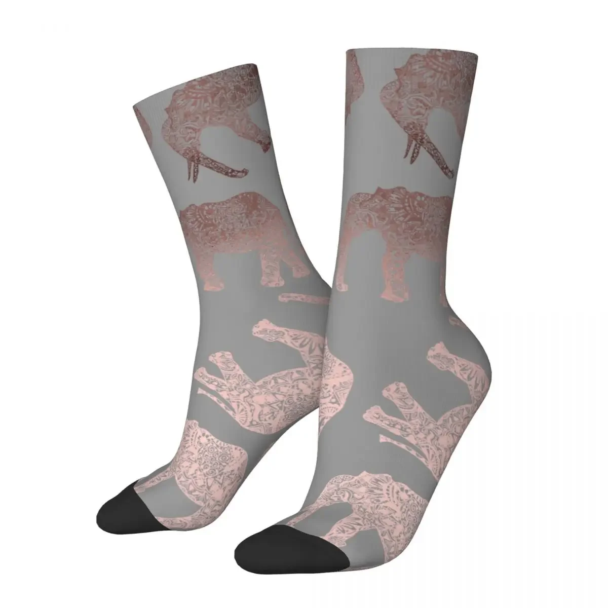 

Harajuku Modern Rose Gold Grey Elephant Football Socks Polyester Middle Tube Socks for Unisex