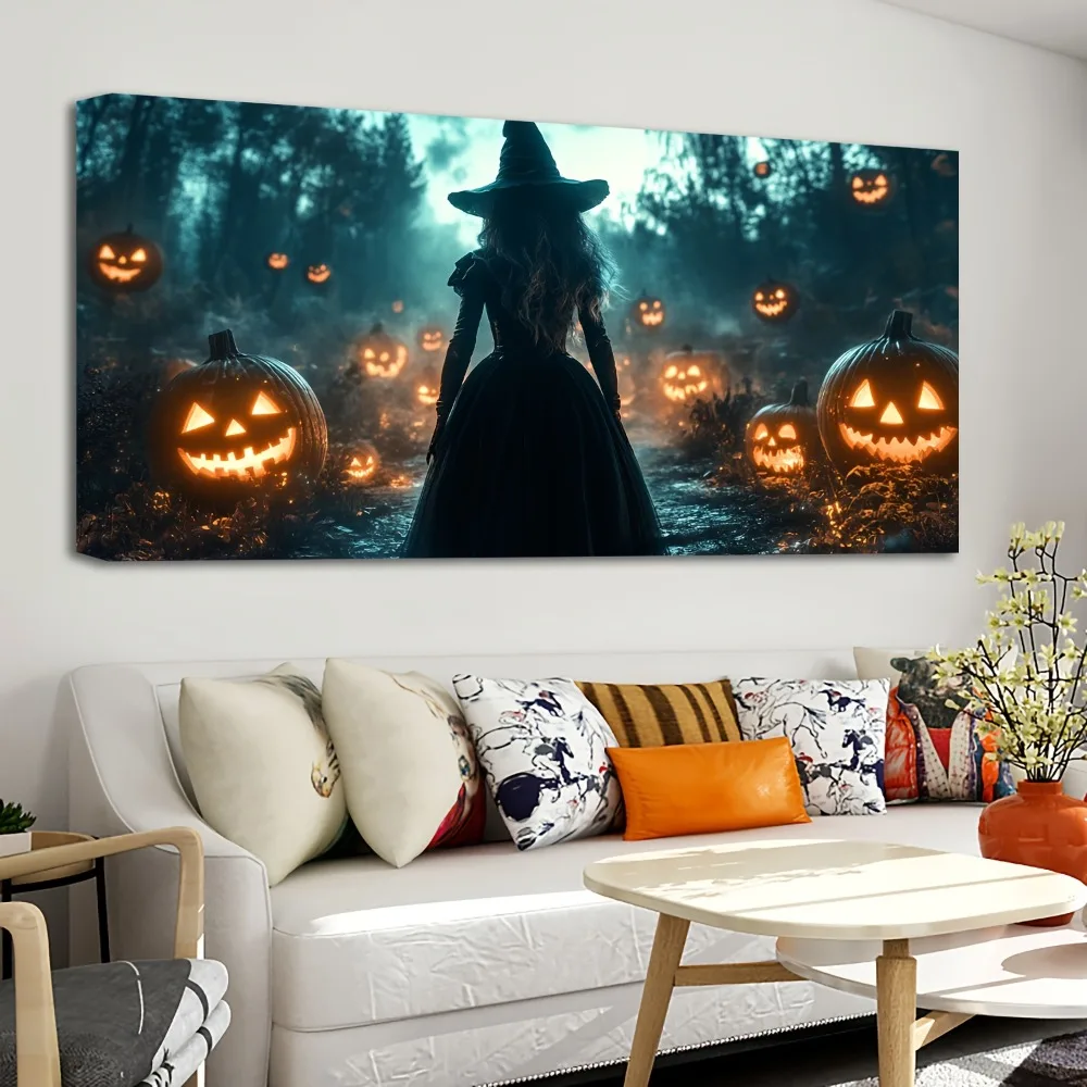 إطار من الخشب الصلب الصنوبر السميك مقاس 1.5 بوصة، يقطين رعب الهالوين، لوحة زخرفية تجريدية ساحرة الغابة، ديكور داخلي #2