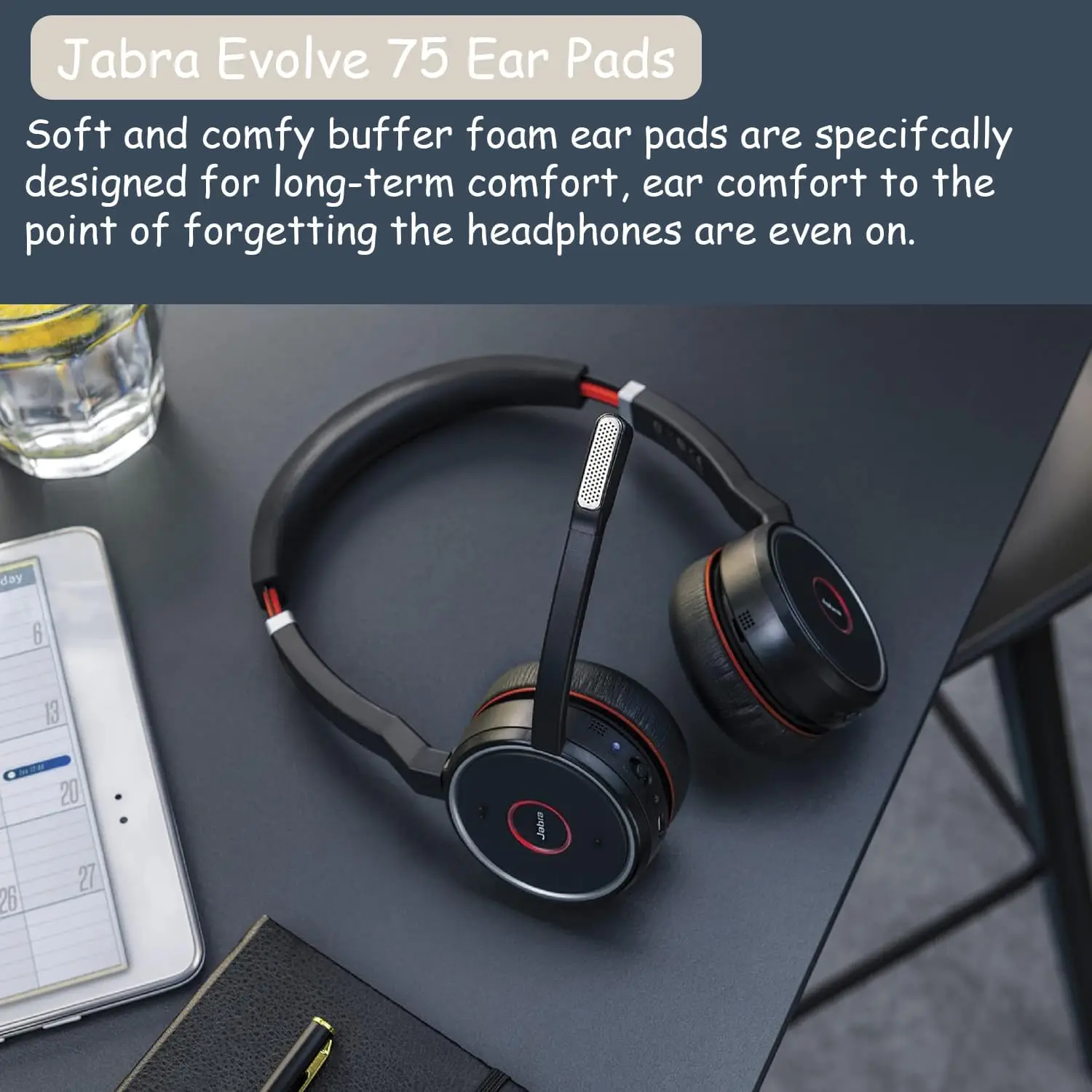 Replacement Ear Pads Compitable with Jabra Evolve75/75+/75UC/75MS, Headphone Earpads Cushions, Headset Ear Covers with Soft Leat