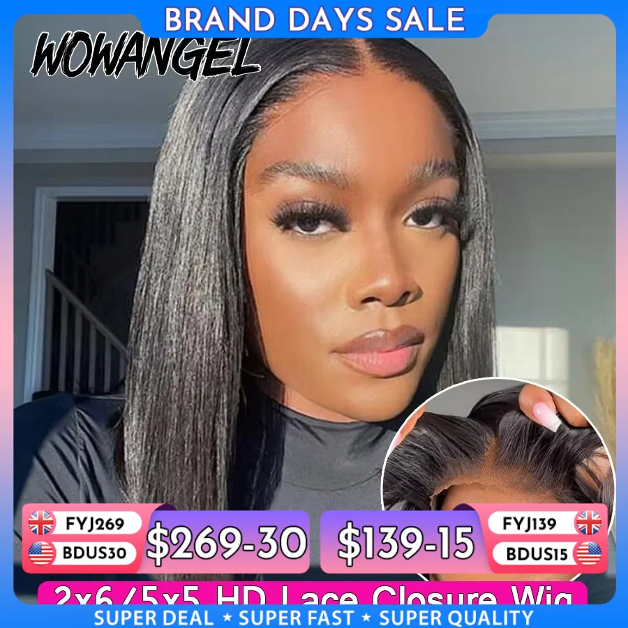 WOWANGEL 2X6 HD Lace Closure Wigs Deep Part Glueless Wig Ready to Wear 5x5 HD Lace Closure Human Hair Wigs Straight Bob Wigs
