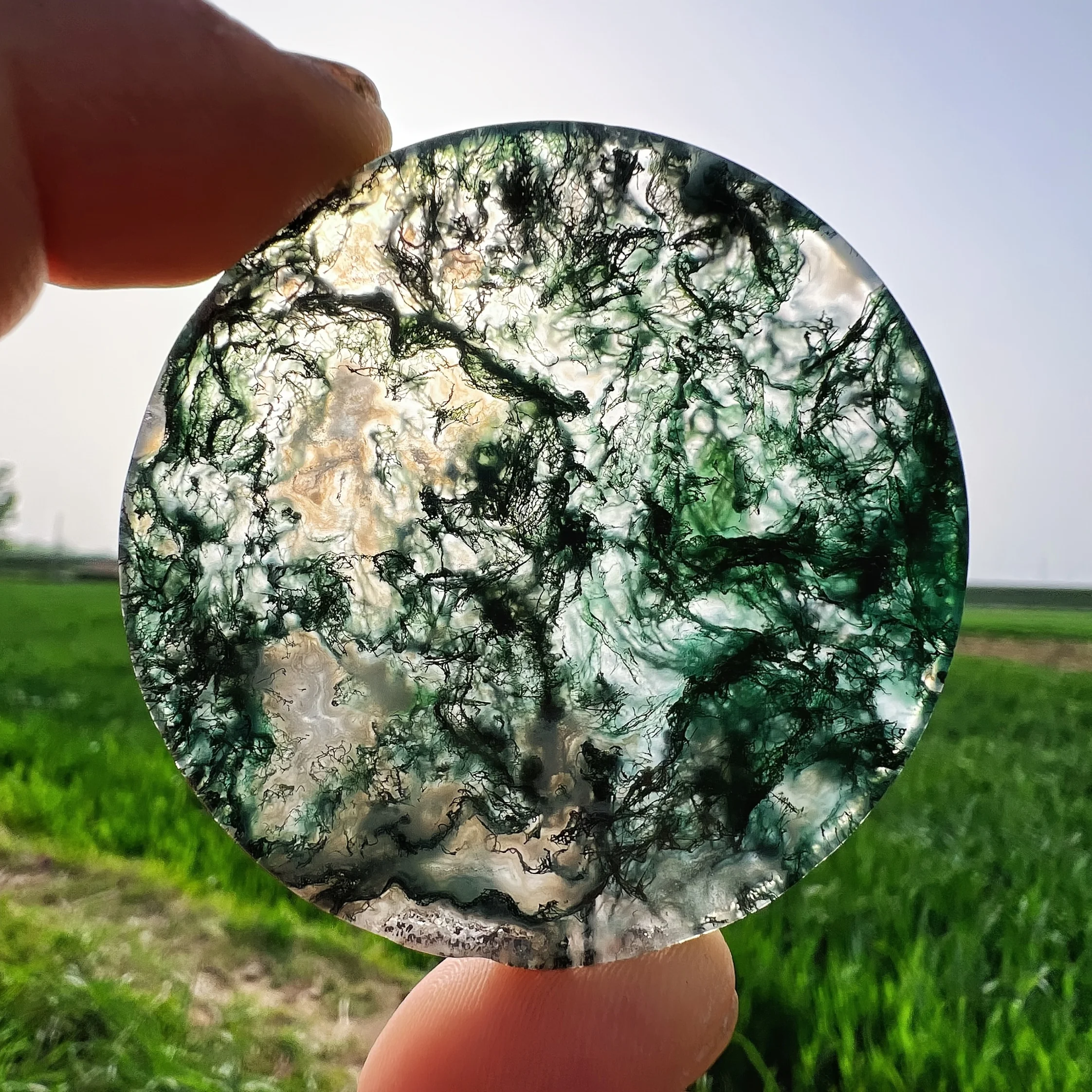 A natural moss agate slice, green seaweed agate disc, exquisite home decoration, perfect for room décor, stone ornaments