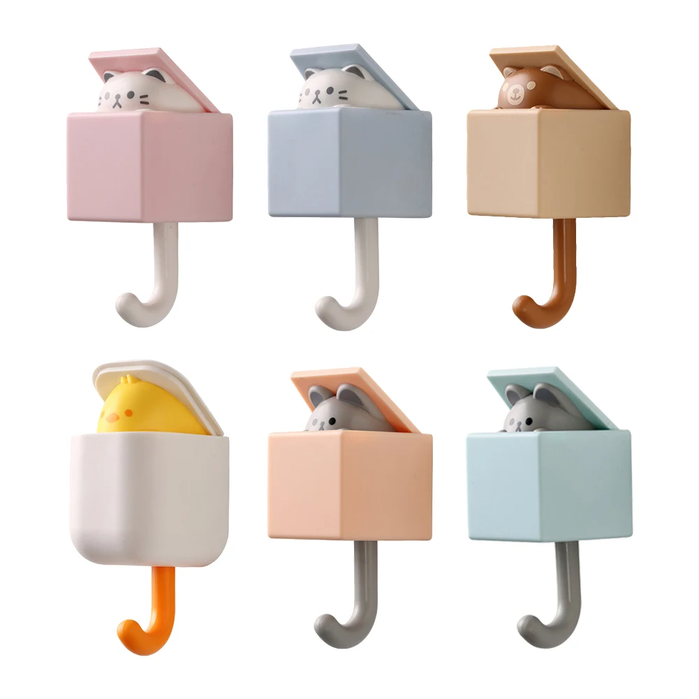 1/2pcs Cute Cat Hook Cute Seamless Dormitory Bedroom Door Hangers Hooks Key Umbrella Towel Cap Coat Rack Wall Decoration