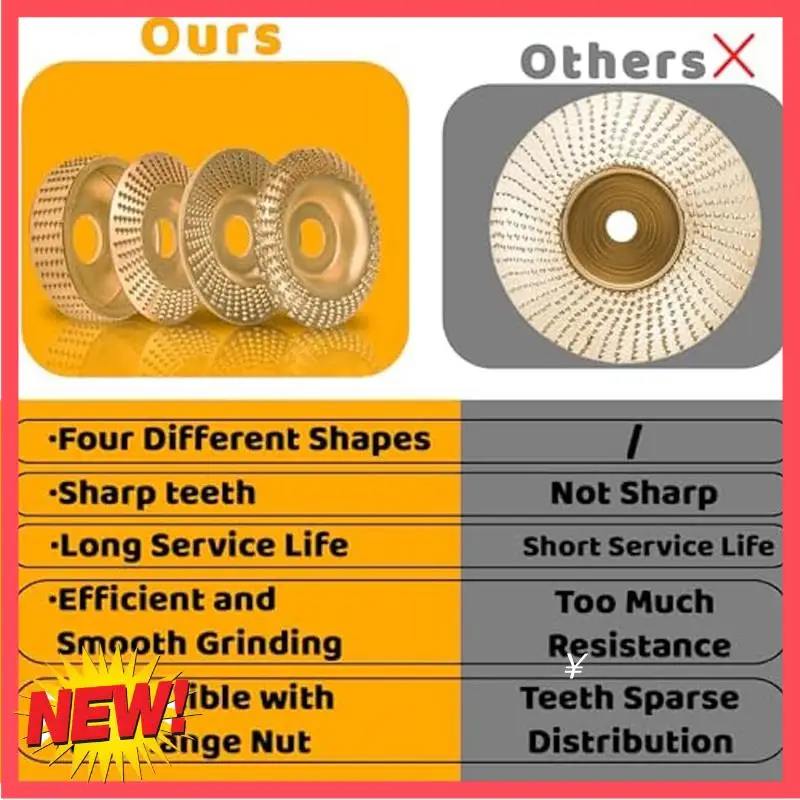 

B17C 4 PCS Angle Grinder Wood Carving Disc Set Gold Grinder Disc Wheel Attachments For 4In Or 4 1/2In Attachment, For Woodworkin