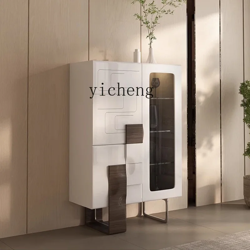 

TQQ wine cabinet display cabinet glass wine cabinet living room household solid wood dining side