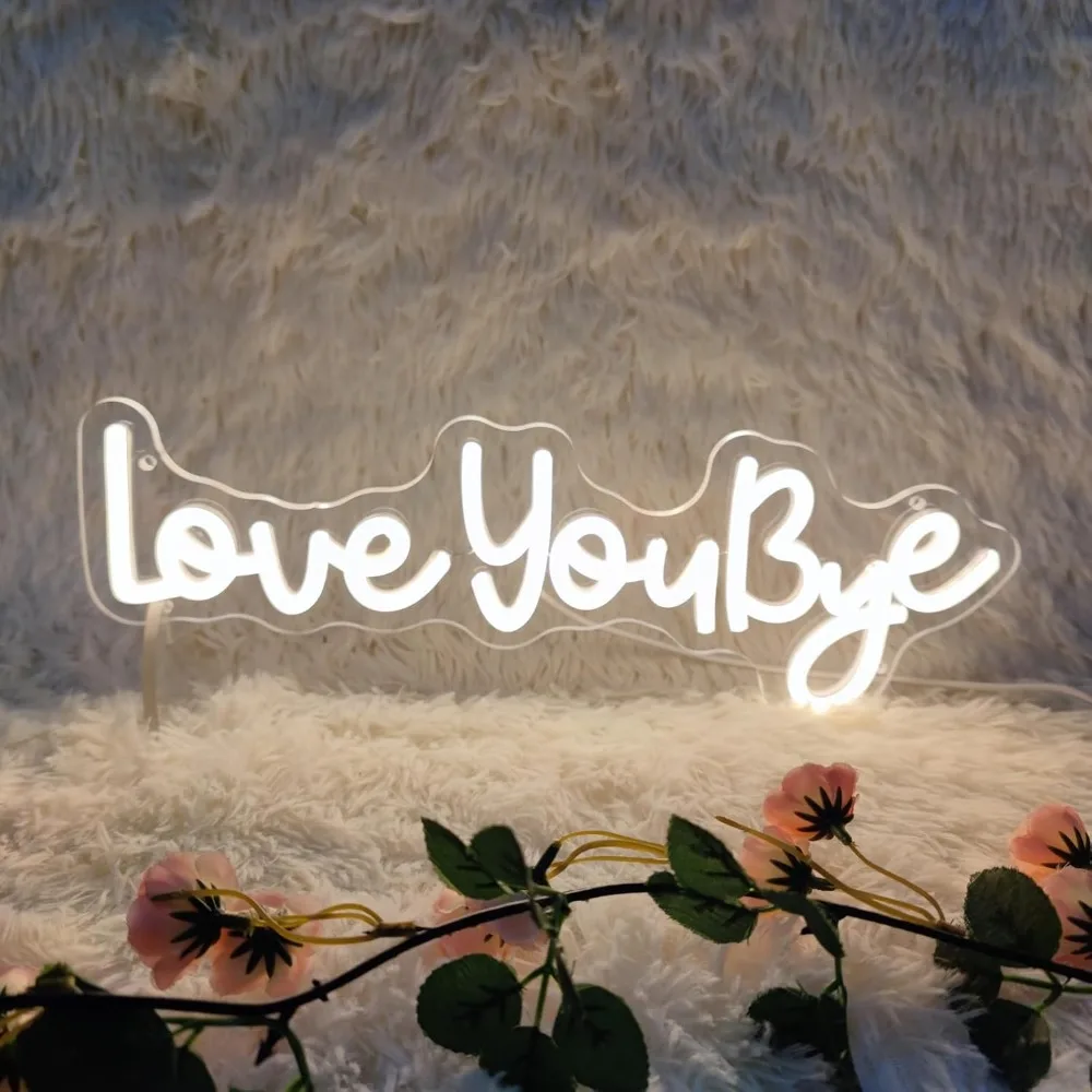 

Неоновая вывеска «Love You Bye» теплого белого цвета, с регулируемой яркостью, светодиодная, для декора стен на свадьбу, помолвку, день рождения, для спальни, бара, паба и клуба
