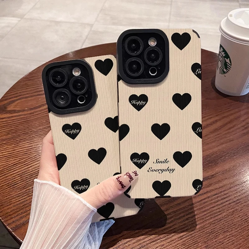 Fashion Simple Love Heart Silicone Case For iPhone 14 11 15 16 Pro Max Plus 17 Air 12 13 Mini Leather Shockproof Full Cover