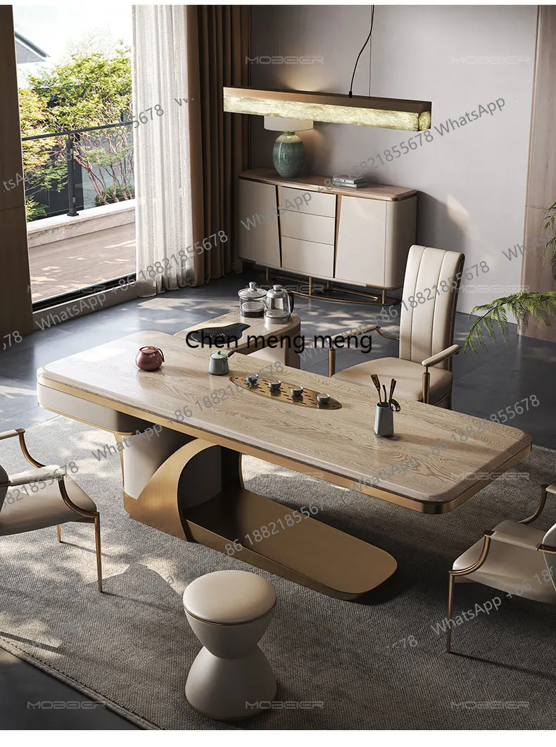 Ash wood solid wood desk tea table integrated dual-purpose light luxury modern high-end office desk