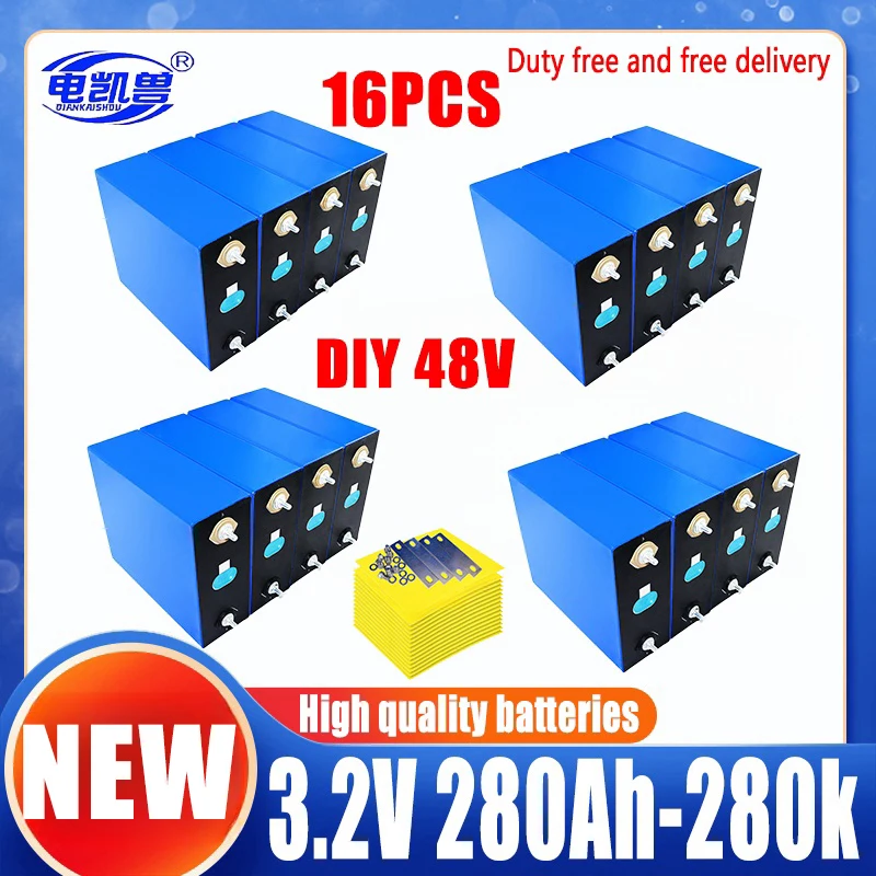 16PCS EVE 3.2V LF280K 304Ah 105Ah 320Ah 310Ah 280Ah LiFePO4 Battery Brand new Grade A DIY 12V 24V 48V Solar RV EV Camping No Tax