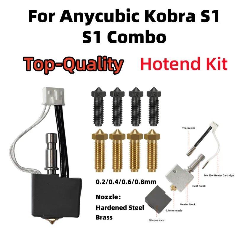 Voor Anycubic Kobra S1/Kobra-S1 Combo Hotend Kit 0.2 0.4 0.6 08mm Gehard Staal Messing Mondstuk printkop S1C 3D Printer Onderdelen