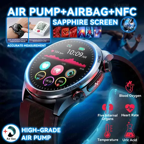 New Blood Pressure Air Pump Airbag Accurate Measure Smart Watches Men Micro Physical Examination Health ECG Smartwatch NFC BOX