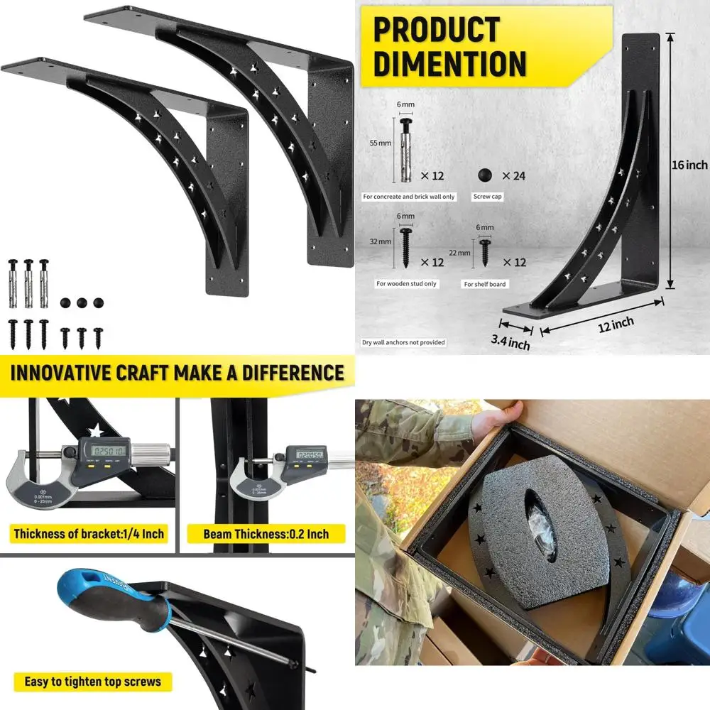 

Сверхмощные металлические кронштейны для полок 16x12 дюймов, грузоподъемность 900 фунтов, опоры из сплава премиум-класса, набор из 2 шт. для установки столешницы