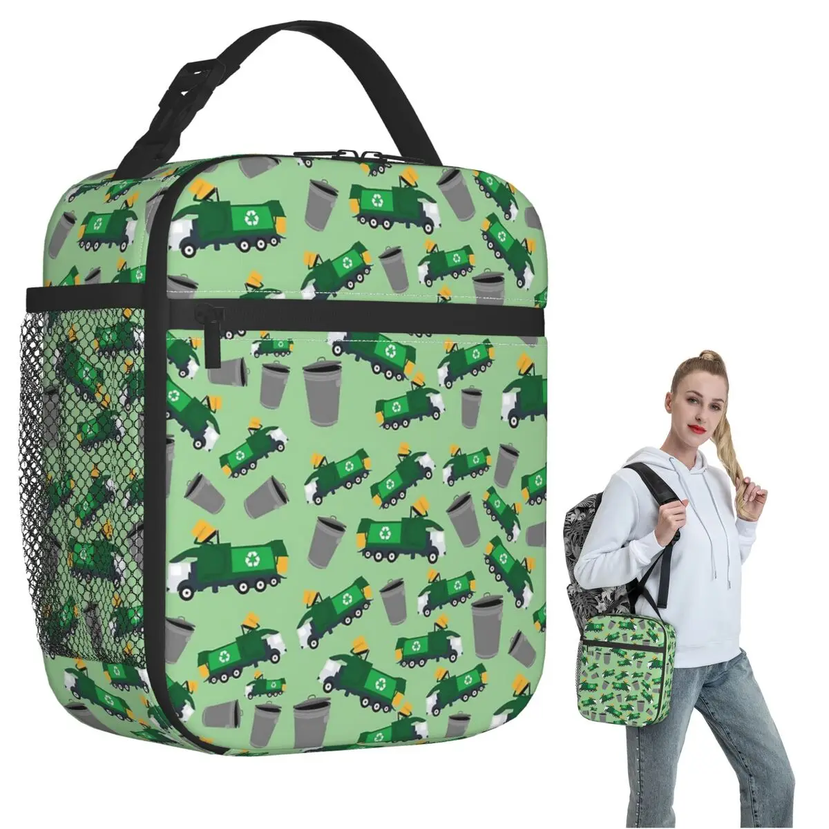 

Переработка мусоровоз с узором, изолированная сумка для обеда для женщин и детей, портативные коробки для еды, термобокс для обеда, сумка