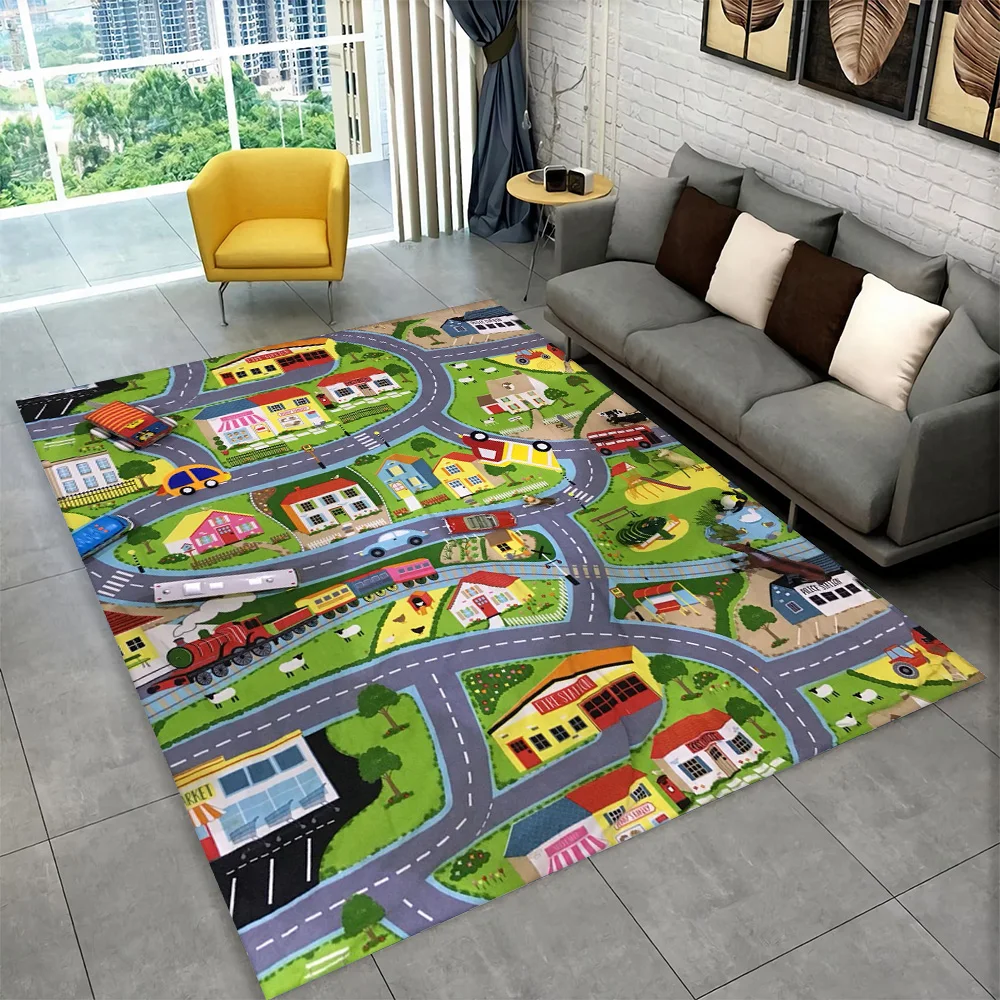 Child Playmat Highway City Traffic Playroom Area Rug Large,Carpet Rug for Living Room Bedroom Decor,Kids Game Non-slip Floor Mat