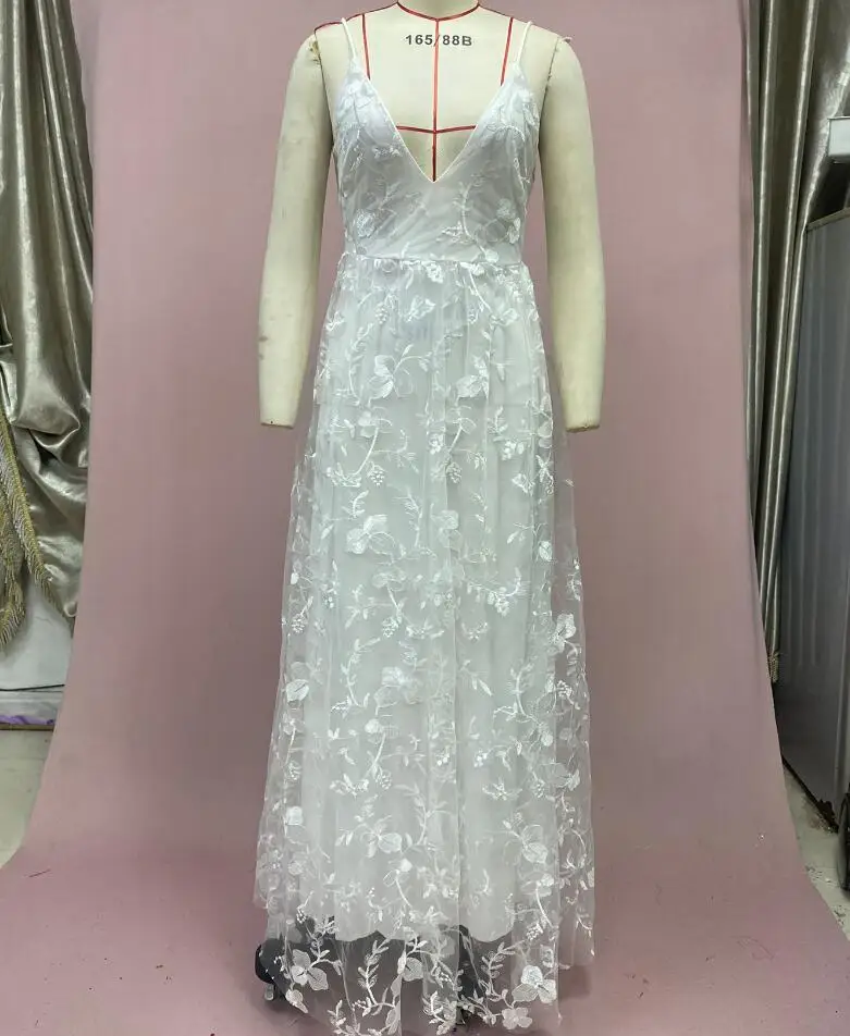 Spring And Summer New Sexy V-neck Strap Open Back Hollow Solid Color Dress For Women