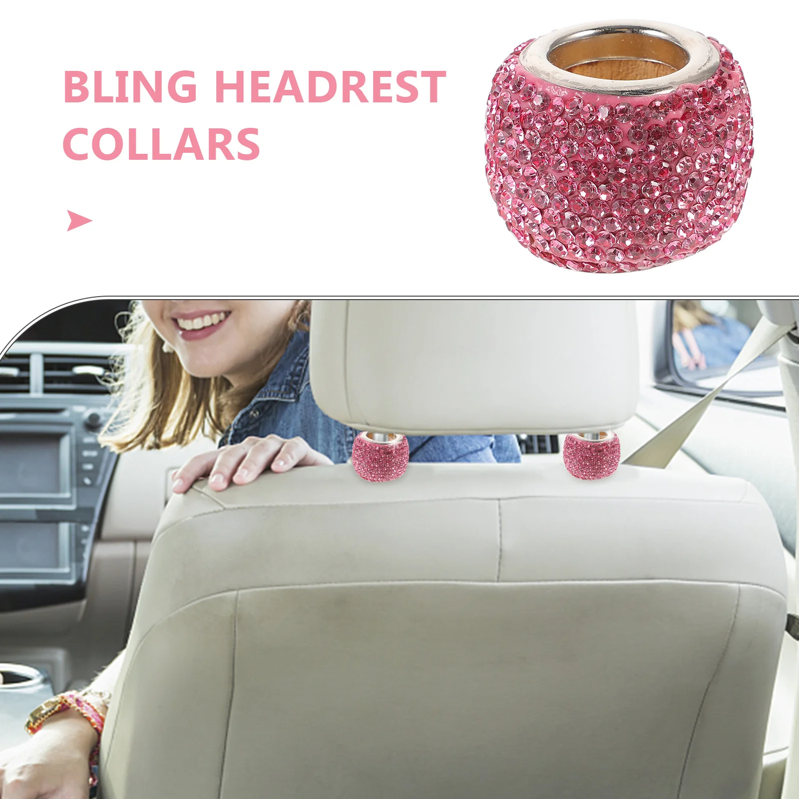 

2Pcs Rhinestone Car Headrest Rings Modern Bling Decor for Car Interior Strong Non Deformable Auto Seat Accessory 110Cm