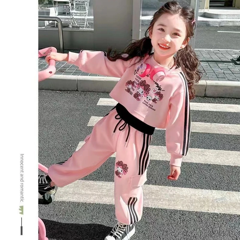 Autumn Baby Girls Clothes Set Kid Cartoon Printed Sweatshirts Pullover Top And Cargo Pants 2 Pieces Suit Children Tracksuits