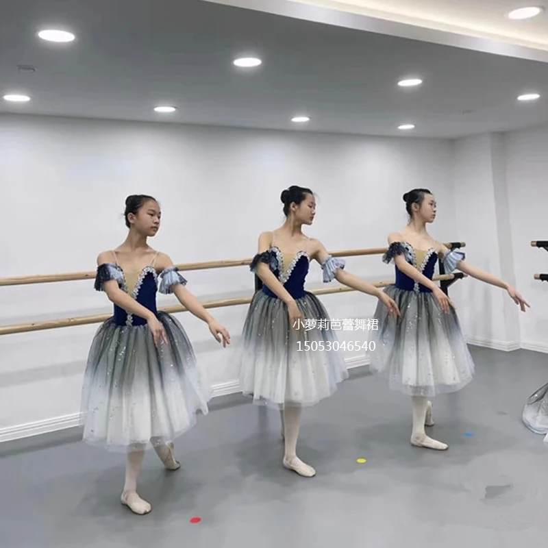 Jupe longue de danse de ballet pour enfants, ceinture de condole, voile adulte, vêtements de performance, robe de princesse à paillettes, uniformes de petit cygne