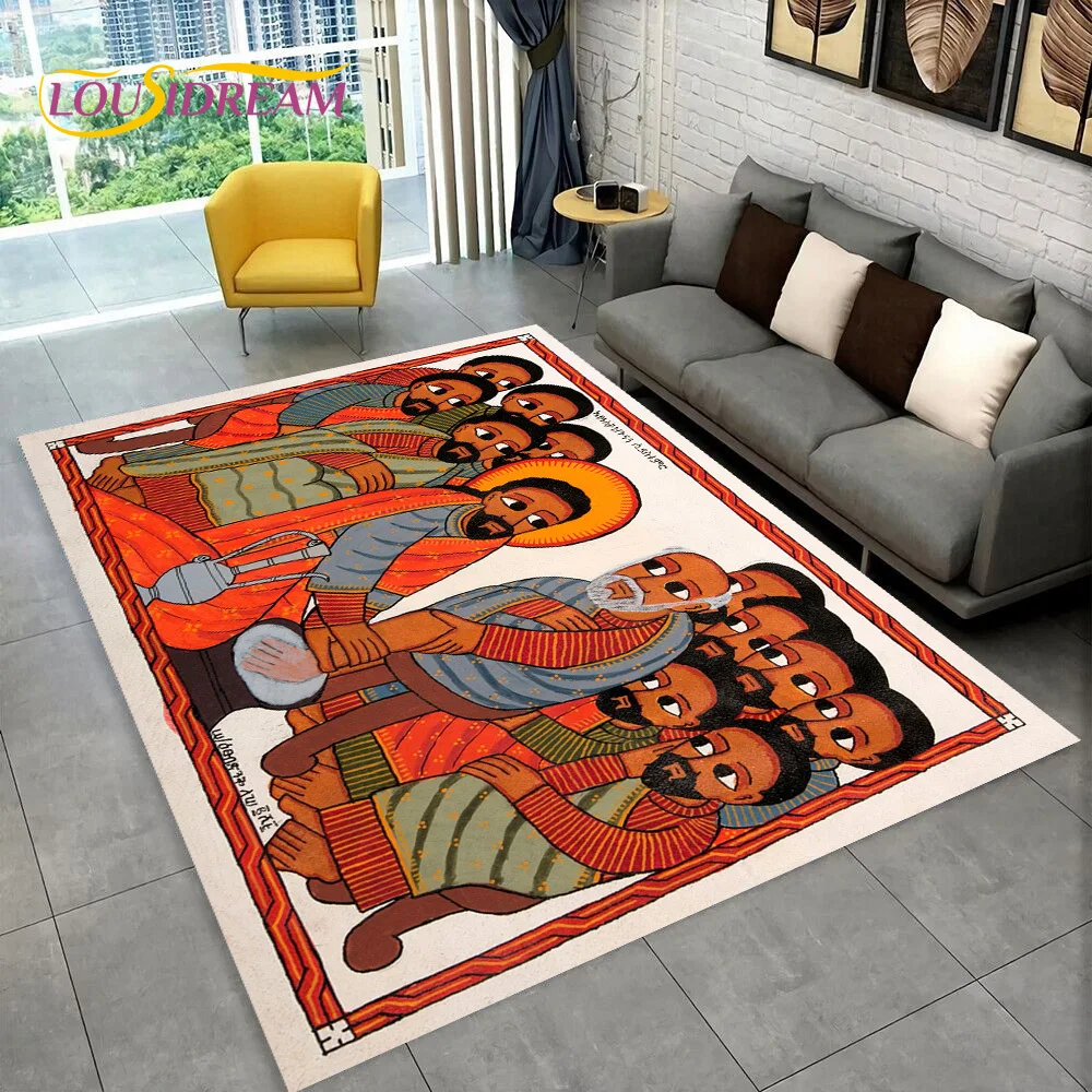 3D Africa Ethiopian Painting Art Custom Cartoon Area Rug Large,Carpet for Home Living Room Sofa Doormat Decor,Non-slip Floor Mat