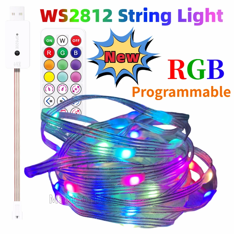 5M DC5V WS2812B RGBIC Color LED String Lights /Bluetooth Music Controller USB Plug SP620E for Room Decor Christmas Fairy Lamp