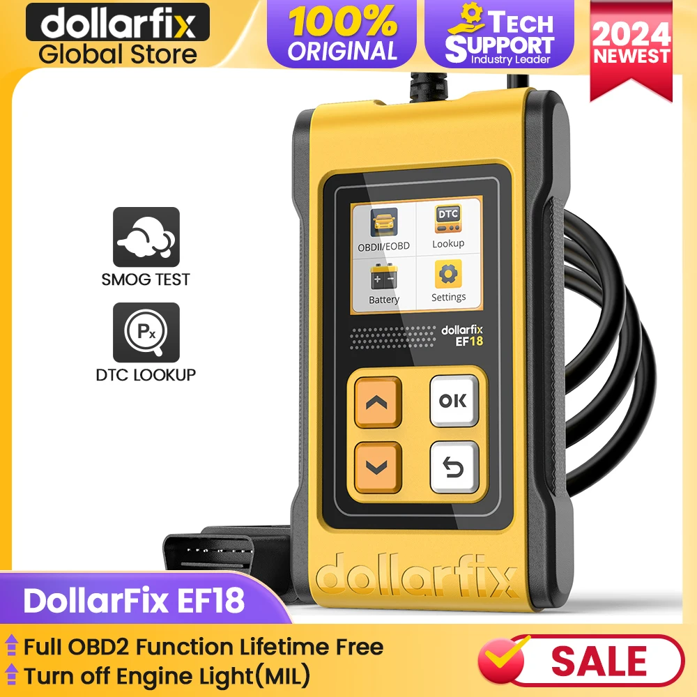 DollarFix EF18 OBD2 tarayıcı otomotiv araç teşhis aracı ODB2 kod okuyucu silme hata kodları O2 sensörü okumaları OBD 2 tarayıcı