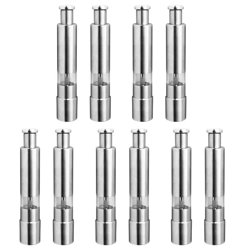 Salt And Pepper Mill Set, Stainless Steel Salt And Pepper Grinder Durable One Hand Operation Salt And Pepper Mill 10Pack