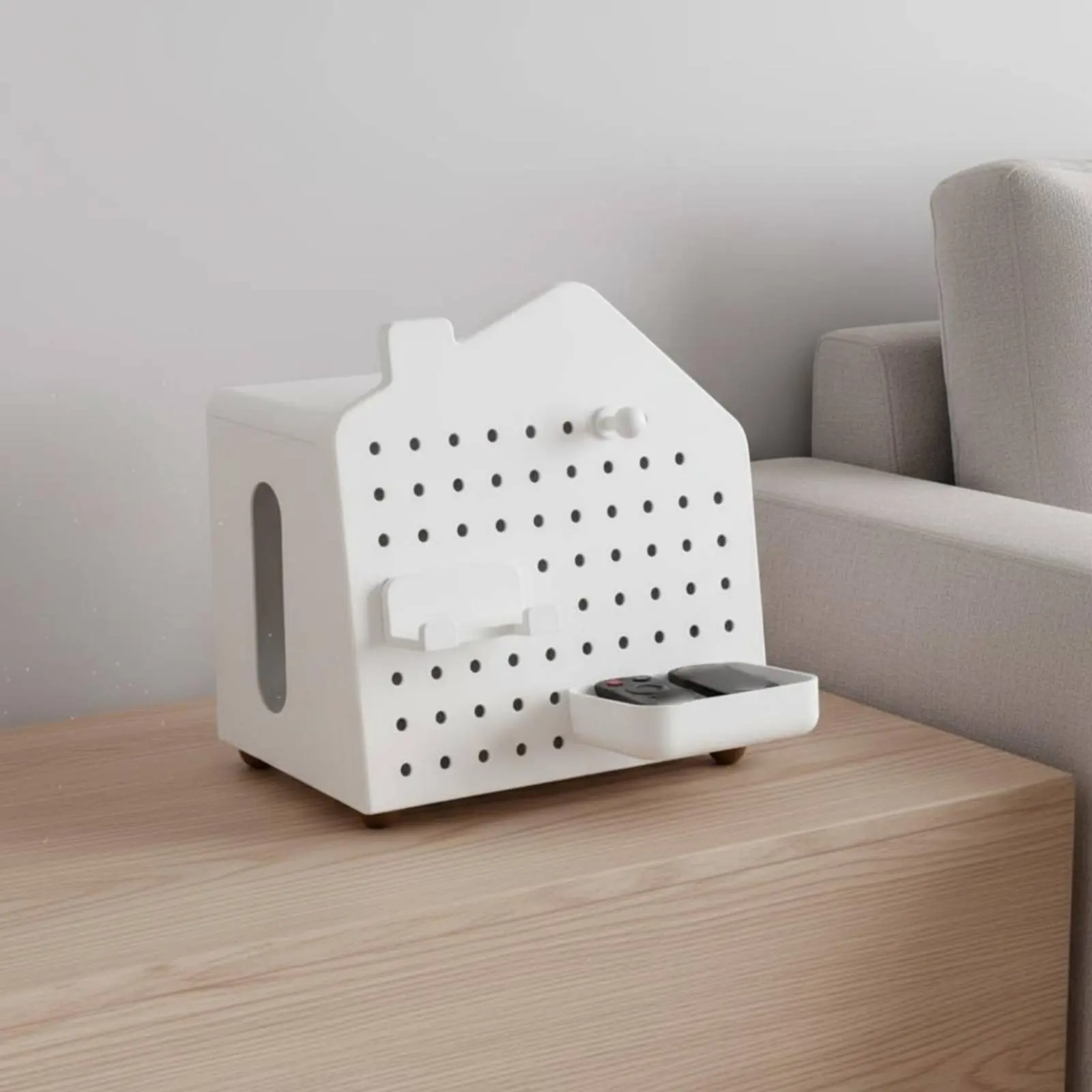 

Desktop Holder with Tissue Dispenser Pegboard Storage Box with Phone Stand House Shaped Desk Organizer for Living Room, Bedroom