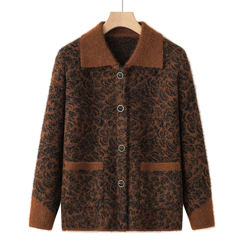 

Autumn Women Knitted Sweater Jacket Loose Long Sleeve Mom Clothes Warm Outerwear Leisure Commute Fashion Sweater Cardigan Coat