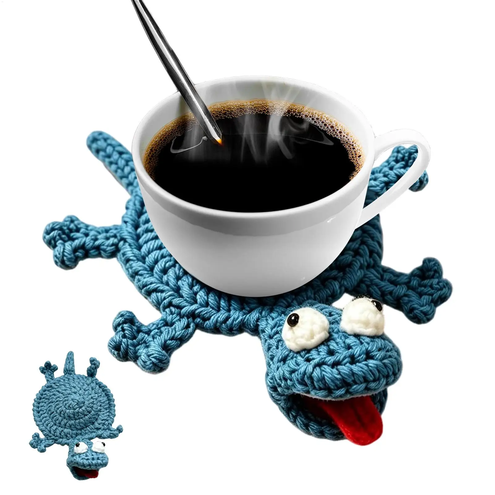 Crochet Coaster Animal-Themed Table Protection Ornament Lizard Shape Yarn Coaster for Bedroom Nightstand Birthday Party