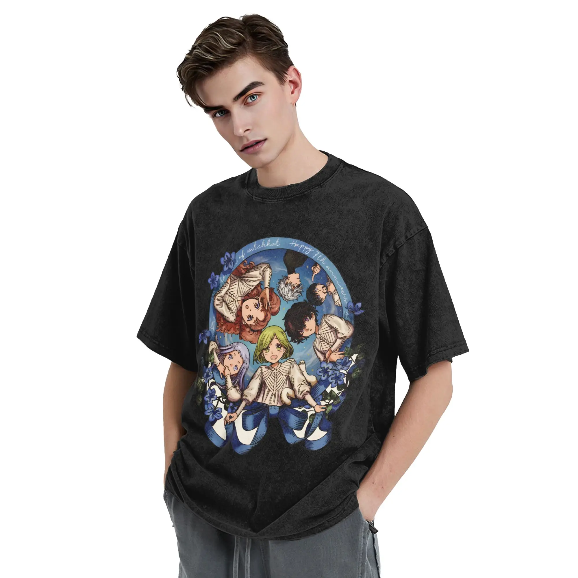 Witch Hat Atelier Anime Washed T Shirts Streetwear  Fashion T-Shirts  Tees Tops Men Women Short Sleeve High Street Printed