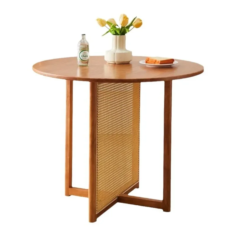 Nordic pure solid wood Japanese rattan round table princess chair