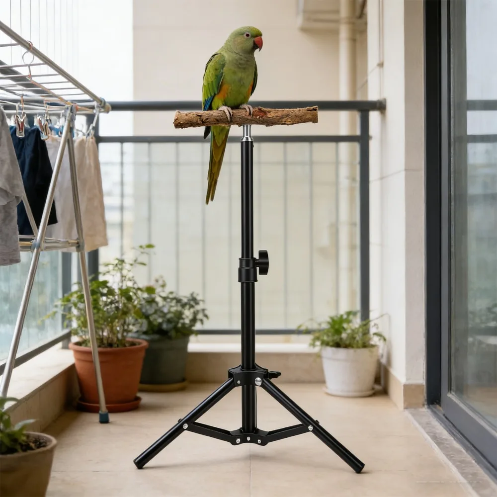 Vogeltrainingsständer aus Legierung, höhenverstellbar, faltbar zur Aufbewahrung, stabiler Vogelspielständer in Schwarz – Detail 2