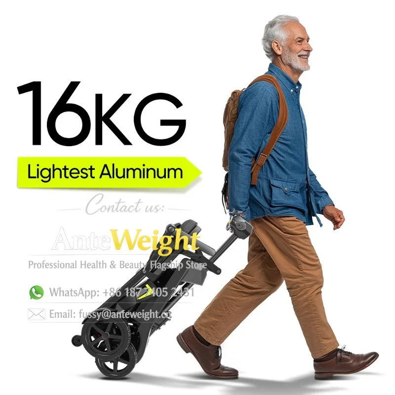 16KG Lightweight Mobility Scooter for Travel Portable Airline Approved 270W Brushless Electric Folding Scooter for Elderly