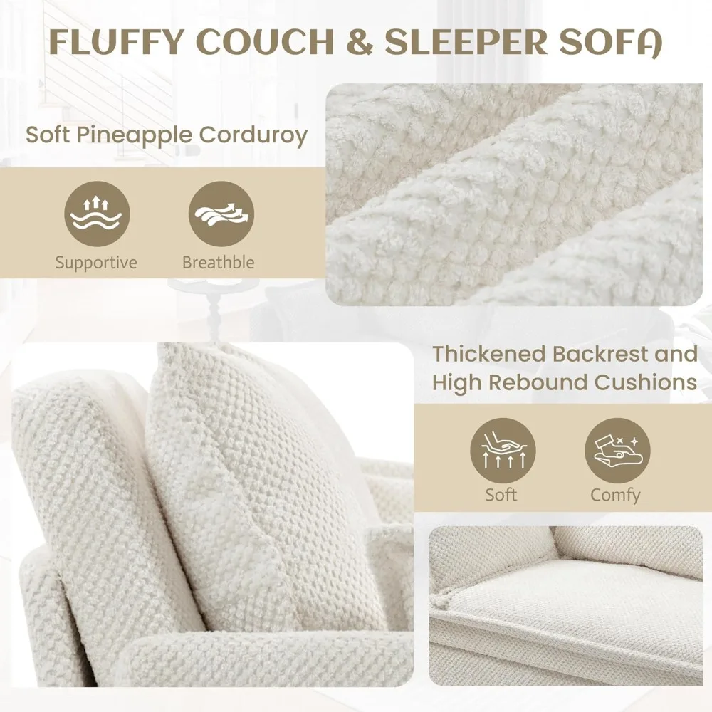 Трансформируемый диван-кровать, компактный вельветовый двухместный диван с зарядкой через USB, шезлонг для комфортной релаксации