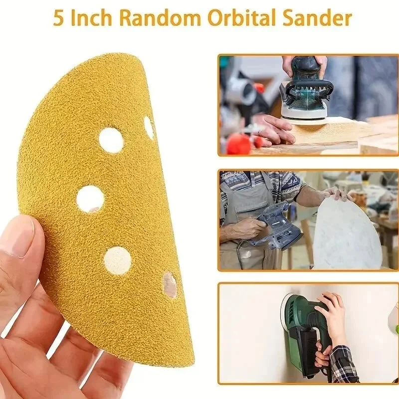 صنفرة صفراء متنوعة ، 8 فتحات ، 5 بوصات ، أدوات الكشط ، حلقة الخطاف ، ورق الصنفرة ، قرص الصنفرة ، 20 قرص
