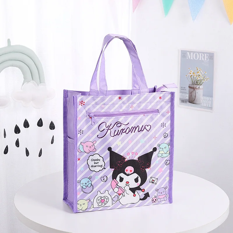 Sanrio Hello Kitty Handbag Cute Cartoon Kuromi Cinnamoroll Printed Handbag New Oxford Cloth Double Layer Storage Bag Art Bag