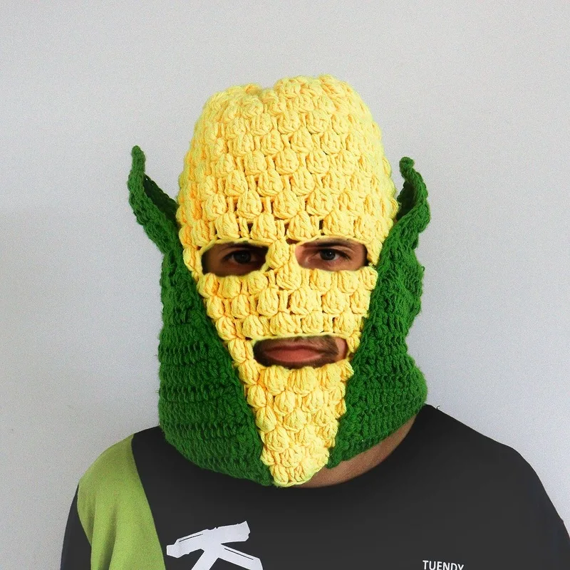 Man Womancorn monster headgear funny vegetable and fruit face mask corns yarn autumn and winter warm knitted hats