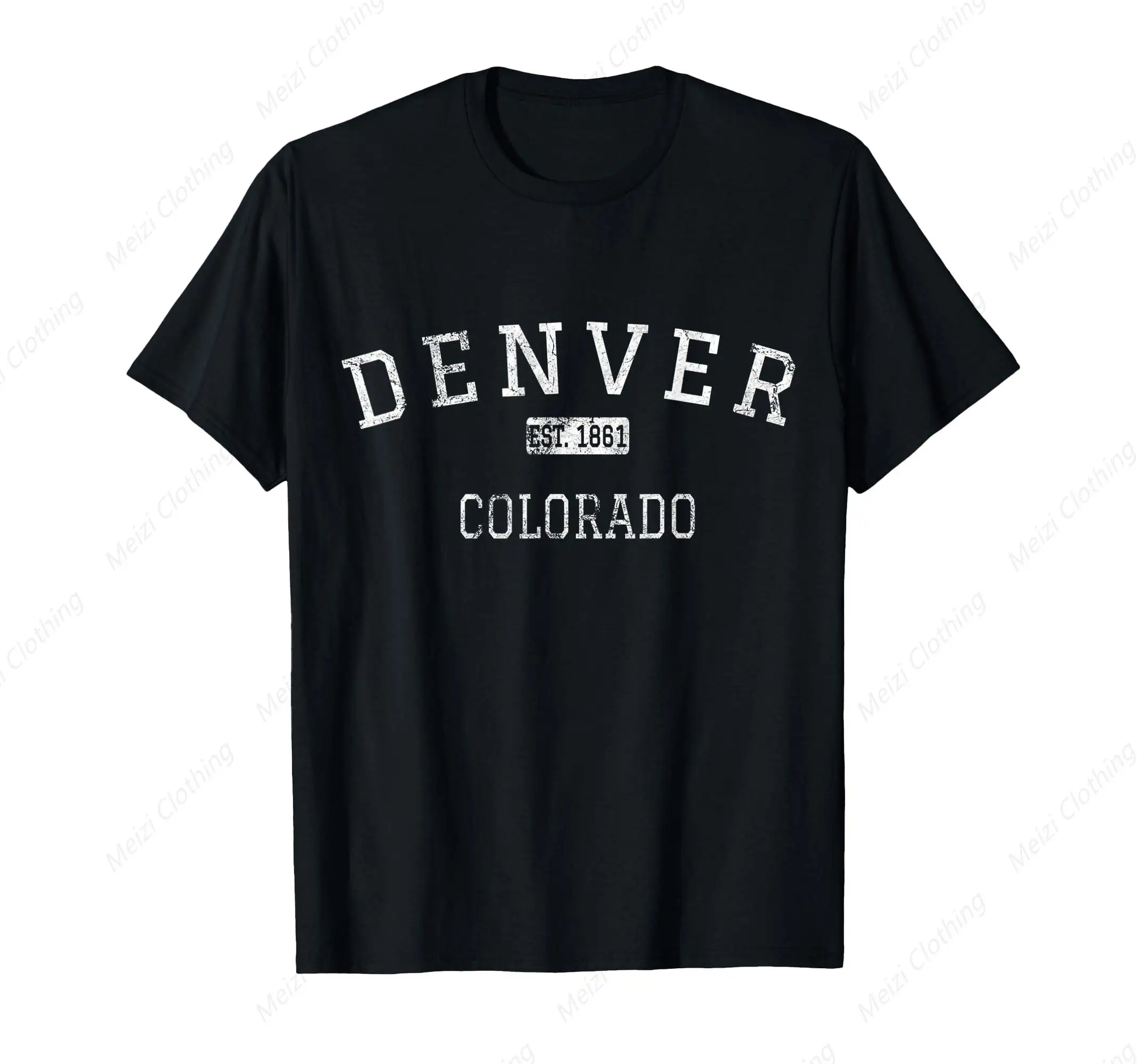 Denver, Colorado Retro T-shirt Classic Black Casual Shirt Pure Cotton Round Neck Clothes