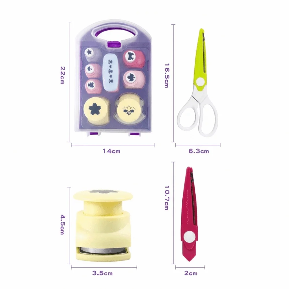 Small Size DIY Puncher Craft Set Plastic with Storage Box Hole Punch Manual DIY Projects Shape Cutters