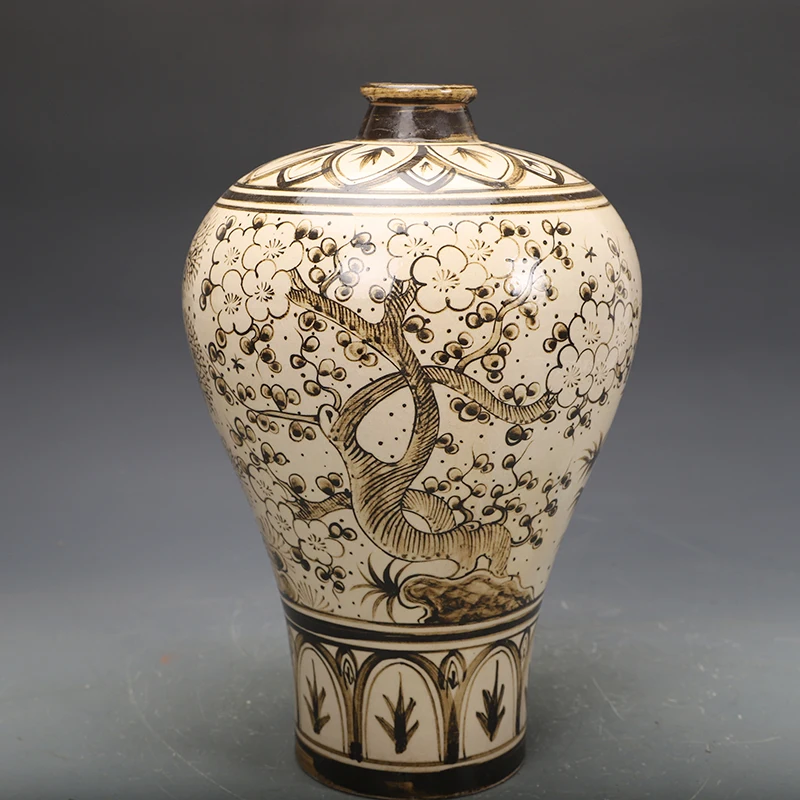 Jarrón de cerámica de porcelana de la dinastía Song, jarrón de brotes con patrón de pino, bambú y ciruela, colección antigua Oriental, adornos de cerámica