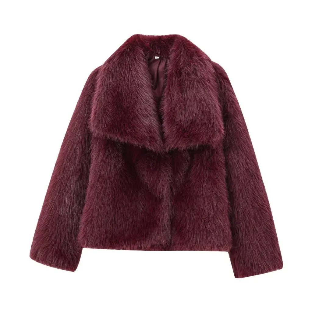 

Winter Fashion Long Sleeve Woolen Coat Artificial Fur Effect Lapel European American Style Women's Outerwear New L52260
