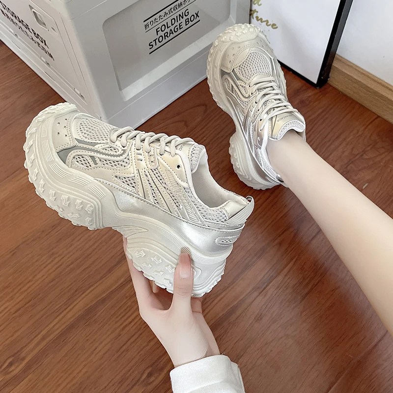 

Кроссовки женские на платформе, повседневная сетчатая обувь, толстая подошва, для бега, корейский стиль, лето 2024