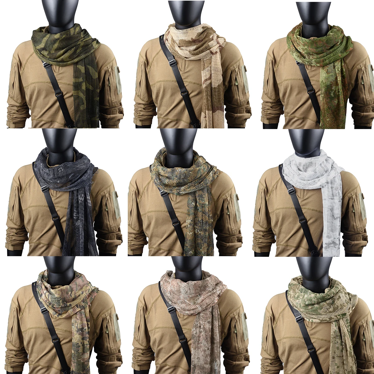 Camouflage Scarf Mesh Breathbale Camo Mesh Scarf Face Veil Head Wrap for Outdoor Sports Camping Cycling Hiking Neckerchief Mask