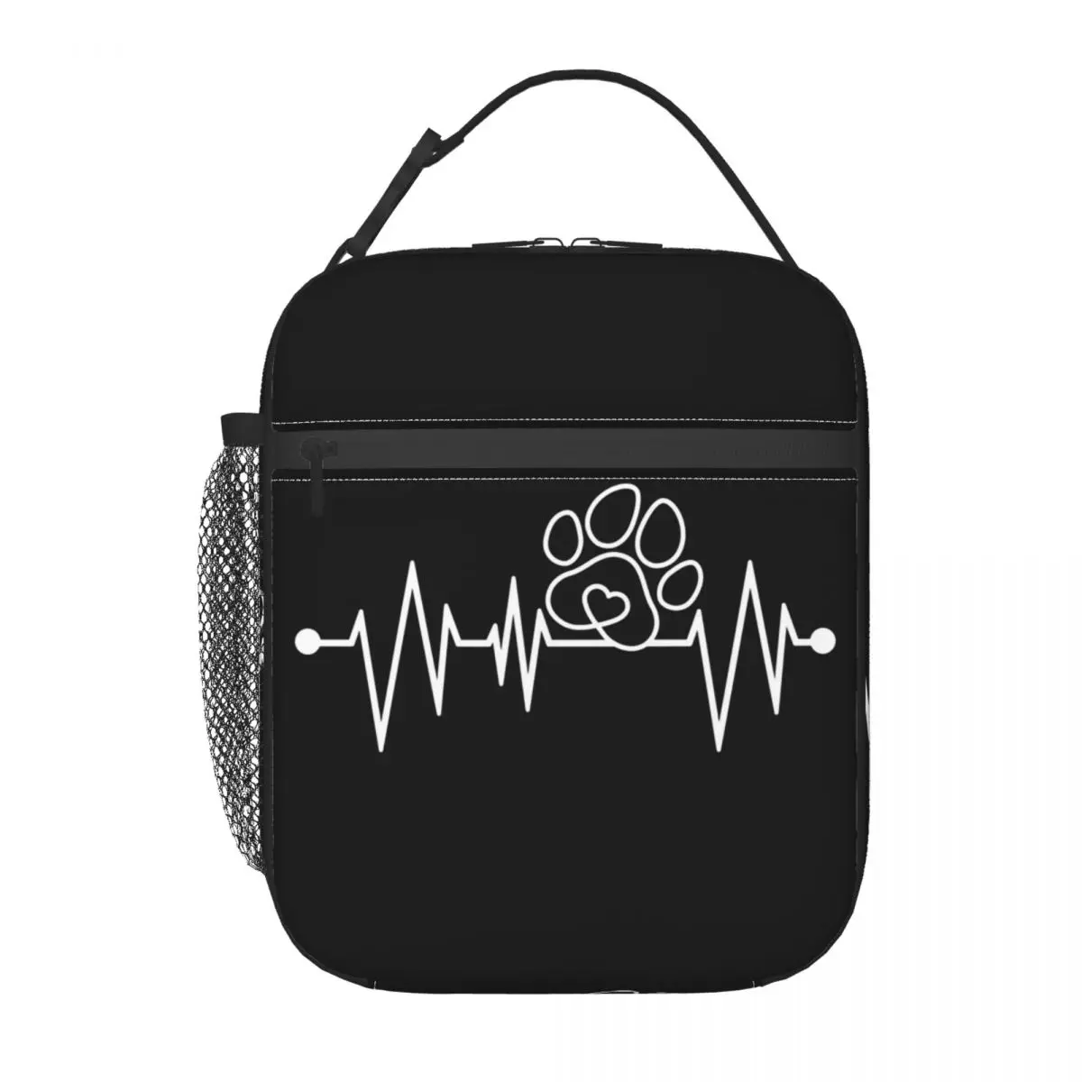 

Dog Paw And Heart ECG Heartbeat Insulated Lunch Bag for Women Kids Leakproof Food Boxes Thermal Lunch Box Tote