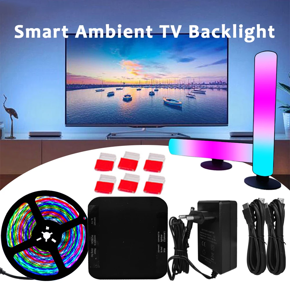 Smart Ambient TV Led Backlight HDMI 2.0 Device Sync Box Addressable WS2811 PC Monitor RGB Strip Light Kit For TV Video PS4 XBOX